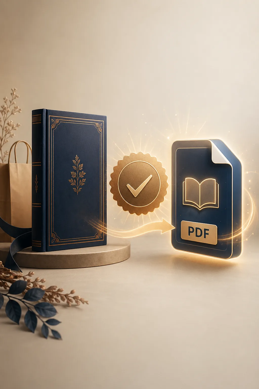 Illustration achat vérifié et livre PDF envoyé